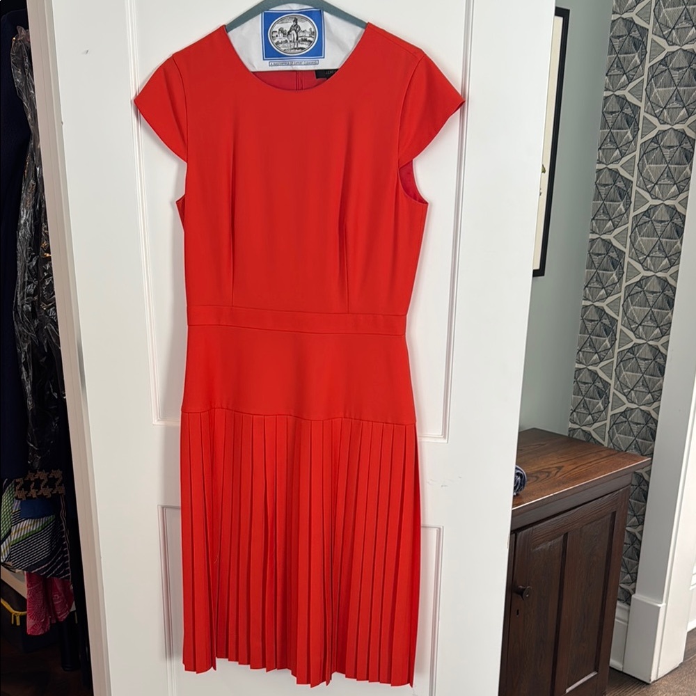 J. Crew Orange Crepe Wool Midi Dress with Cap Sleeves
